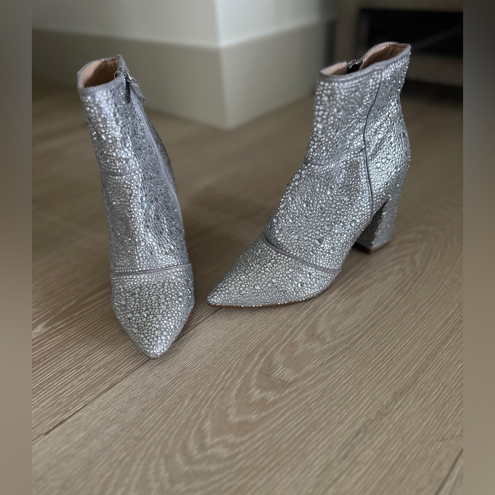 Steve Madden Silver Heeled Boots with Chunky Block Heel